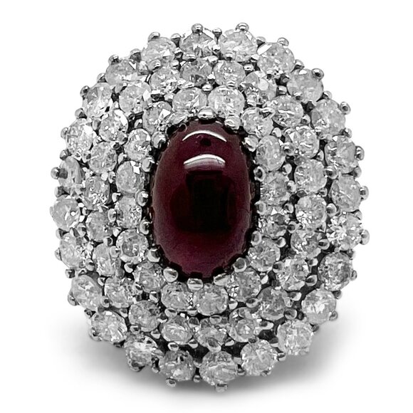 WOMENS Vintage 14K Gold, Diamond and Ruby Vintage Triple Halo Cocktail Ring 1970 - Picture 2 of 4